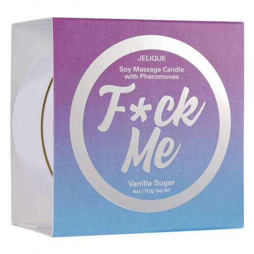 Front view of box of Jelique Pheromone Massage Candle F*ck Me Vanilla Sugar on a white background